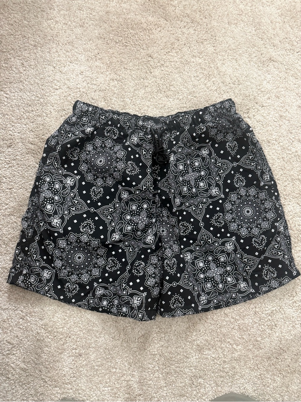 Men's Black Bandana Print Drawstring Bermuda Shorts